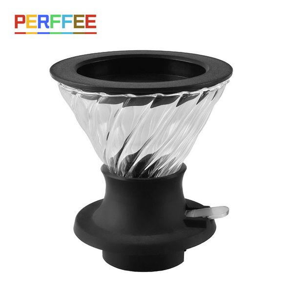 Immersions-Kaffeetropfer Glas V60 Übergießkaffeemaschine V-förmiger Tropfkaffeefilter mit Druckschalter Schwarz V02 220309