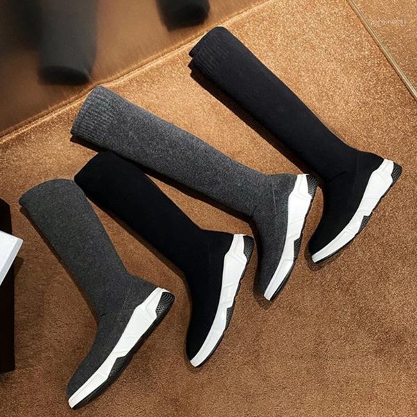

boots 2021 women stretch sock long thigh high chunky platform fetish over the knee stripper winter comfortable shoes1, Black