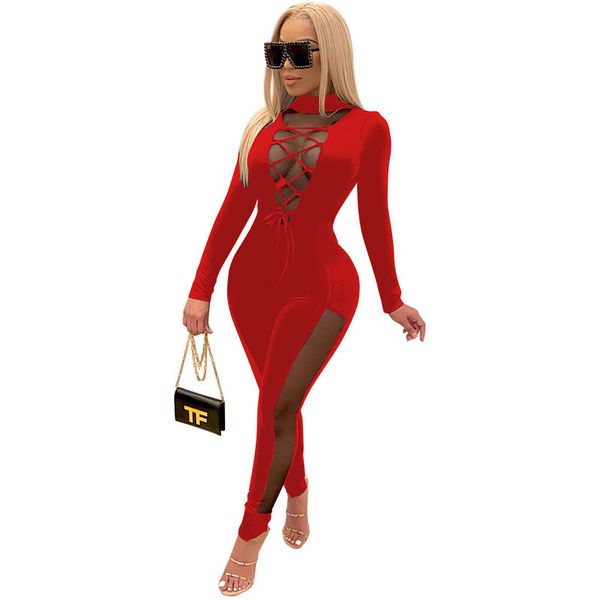 

bandage hollow out womens designer jumpsuits long sleeve long pants womens jumpsuits casual night club style clothing, Black;white