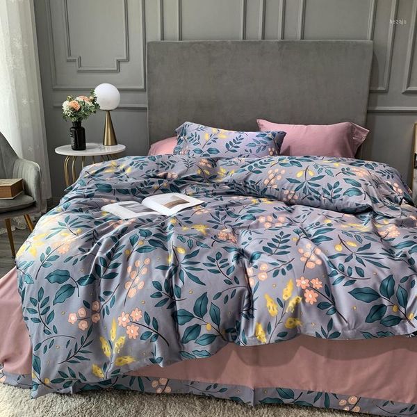

bedding sets tutubird egyptian cotton bedclothes bed linen set leaf flower print soft satin pastoral style duvet cover bedspread1