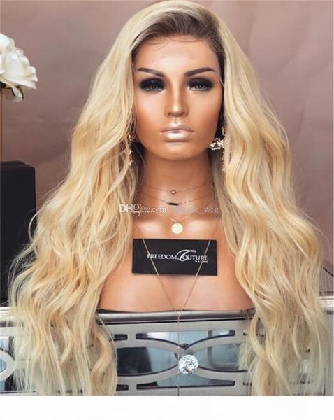 

ombre 1b 613 loose wave full lace wig pre-plucked wig 100% brazilian virgin human hair wig with black roots, Black;brown