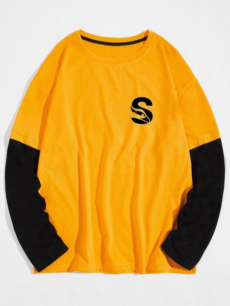 

extended sizes men letter graphic colorblock 2 in 1 tee b0qn#, White;black