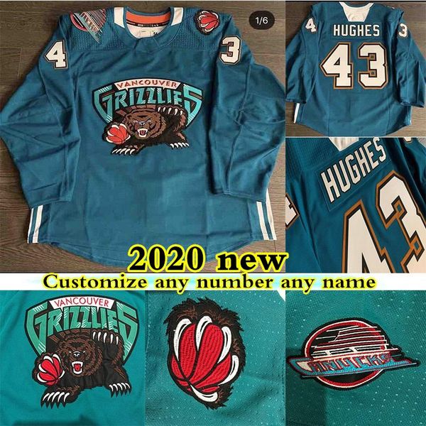 

2020 new custom jerseys combines canucks and grizzlies themes for custom quinn hughes customize any number any name hockey jerseys, Black;red