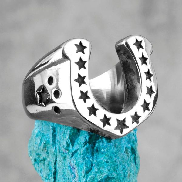 

horseshoe u-shaped star black stainless steel mens rings punk hip hop for male boyfriend biker jewelry creativity gift wholesale, Golden;silver