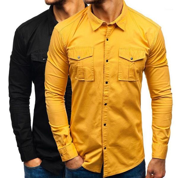 

solid color cotton men shirts summer spring autumn turn down collar single breasted long sleeve blouse smart casual dress shirts1, White;black