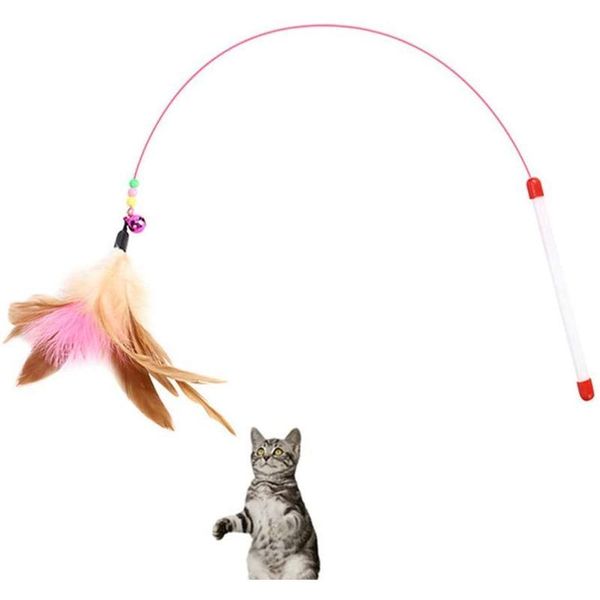 

cat toys steel wire feather interactive cat stick training kitten wand toys with beads bells fun kitten toys pet qyldbg