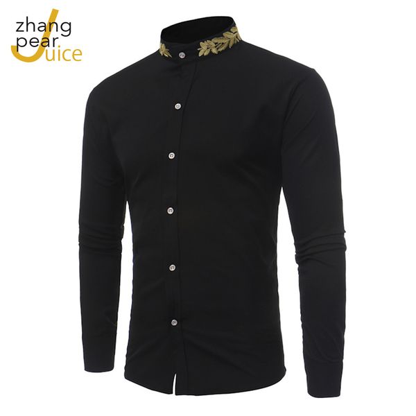 

fashion embroidery shirt men long sleeve dress shirt mens slim fit shirts male white black wine red c1210