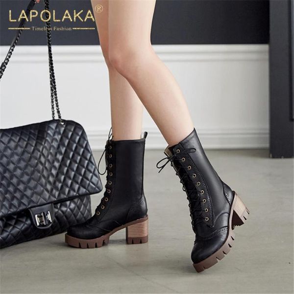 

lapolaka 2021 мода нескользванные удобства spropship booties женская обувь шулаче модные толстые каблуки классики сапоги, Black