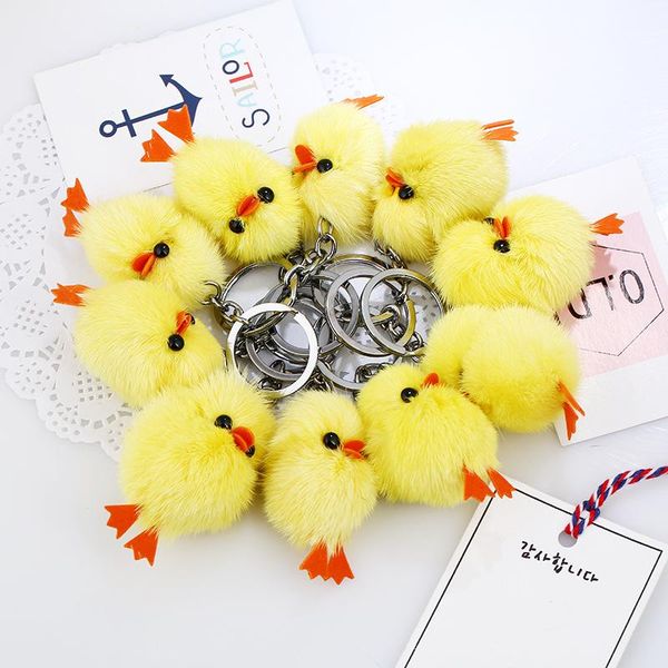 

keychains cute plush chicken key chains women men anime fur kids keychain girl gift bag keyring holder souvenir, Silver