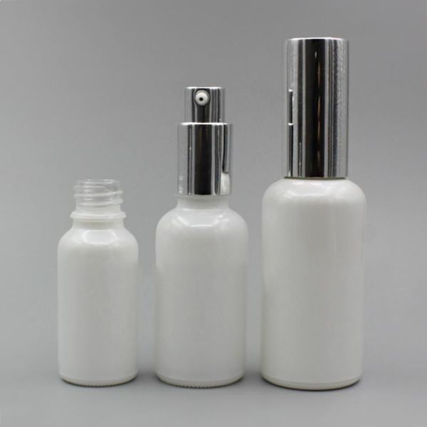 

10ml glass vial lotion bottle with pump, eye cream bottle mini white glass bottles