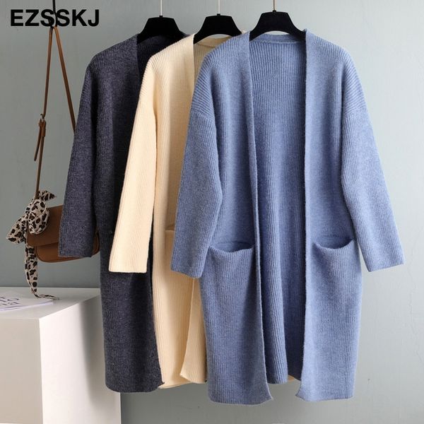 

casual v-neck oversize long sweater cardigans jacket coat cashmere women thick loose sweater korea cardigan coat outwear y200910, White;black