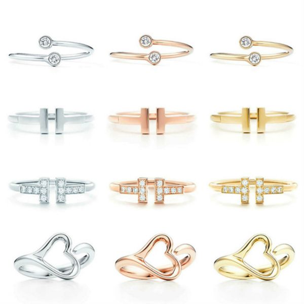 

2021 1:1 tif original 925 sterling silver simple elegant classic ring series diy jewelry gift for women wholesale 23, Golden;silver