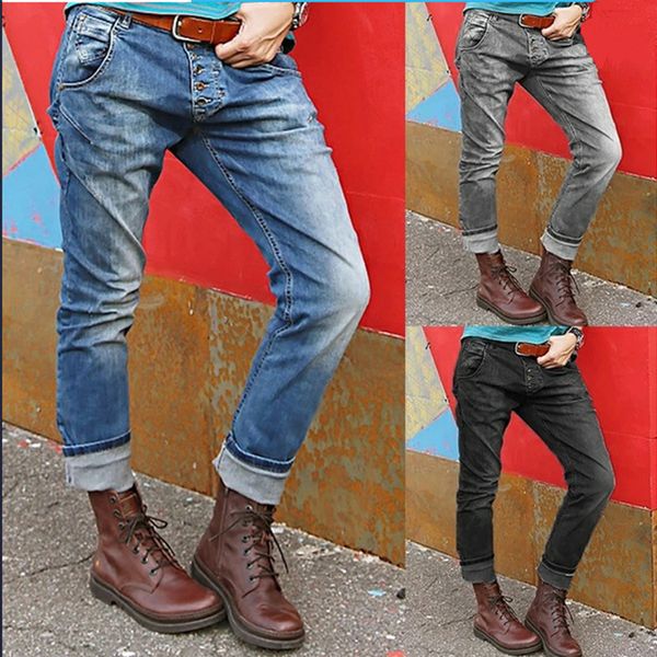 

selling with buttons showing thin loose jeans and women's trousers, Blue
