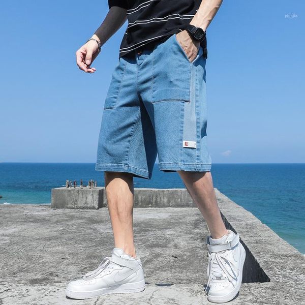

men's thin section denim shorts male loose shorts handsome pants loose-fit jeans1, Blue