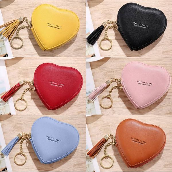 

fashion leather women coin purse cute cartoon heart shape keyring change purses zipper card holder wallet bag tassel pendant kimter-l975fa