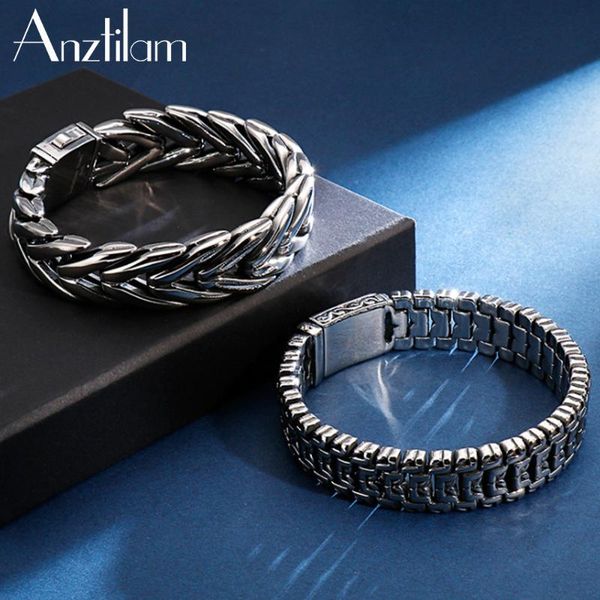 

16/17mm Personality Punk Bracelet Silver Color 316L Stainless Steel Vintage Bracelets For Women Men Jewelry Gifts, Black