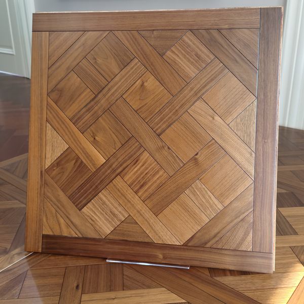 American Walnut Versaille Parquet Parquet Projetado Arte Woodworking Woodworking Floragem De Madeira Decoração Casa LivingMall Telhas Papel de Parede Decalque Medalhão