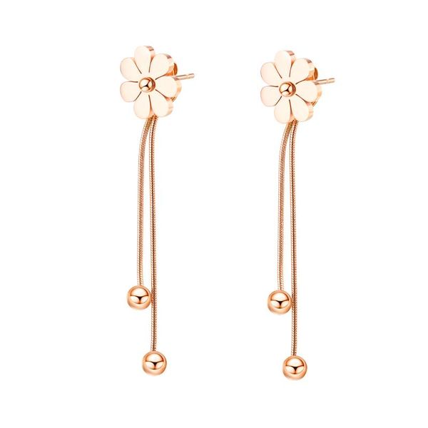 

cute rose gold stainless steel flower earrings for women 2021 trendy chain beads pendants tassels jewelry hanging earrings, Golden;silver