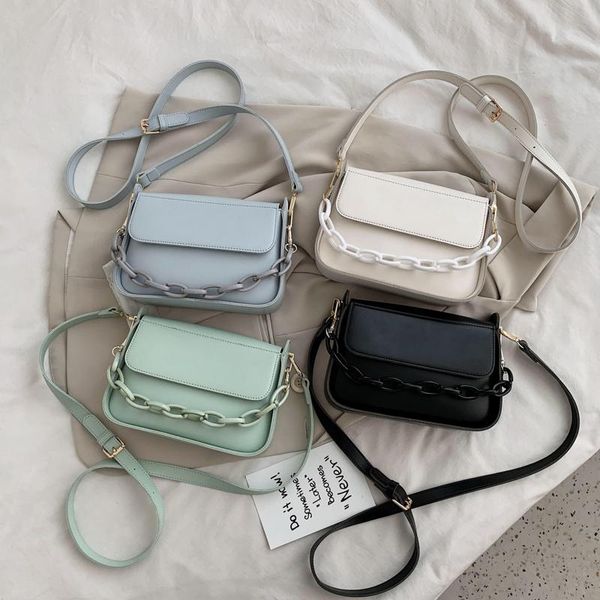 

waist bags 2021 summer chain designer lady travel shoulder simple handbags solid color small pu leather crossbody for women