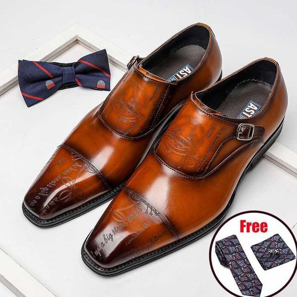 

phenkang men genuine leather formal shoes pointed toe sharp buckle oxford dress wedding party business platform shoes1, Black