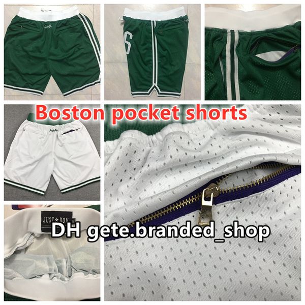 

just don mens kyrie irving gordon hayward zipper pocket pants strap hip-hop teams name year id tags stitched embroidery basketball shorts, Black