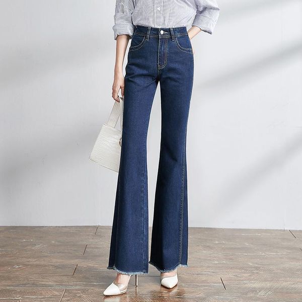 

denim for women'elastic jeans high waist female flared jeans pants streetwear kawaii wide leg trouser 20201, Blue