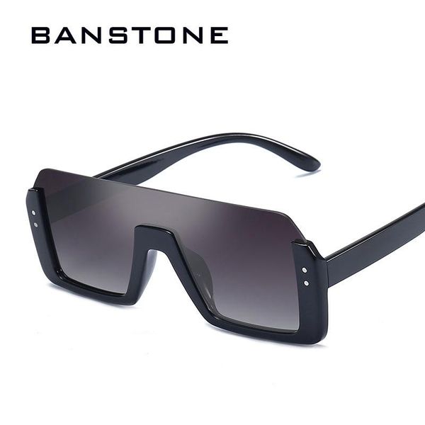 

sunglasses banstone one piece square hd for women men luxury vintage sun glasses female male big frame black eyewear uv400, White;black