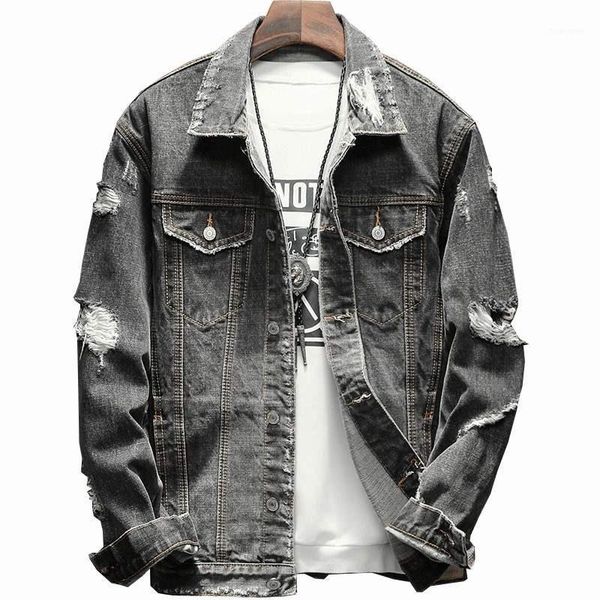 

2019 new slim hole denim jacket male korean version of the trend of handsome students wild spring net red super fire clothes1, Black;brown