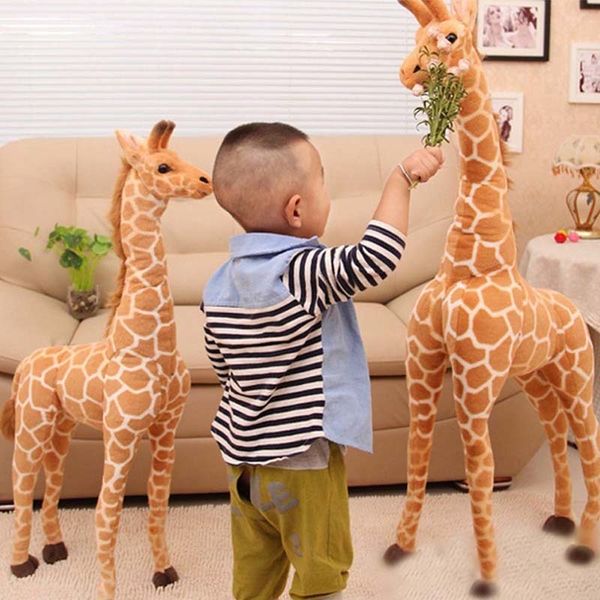 

cute huge giraffe plush toys lifelike cartoon animals stuffed dolls real simulation deer soft toys for christmas gifts y200723
