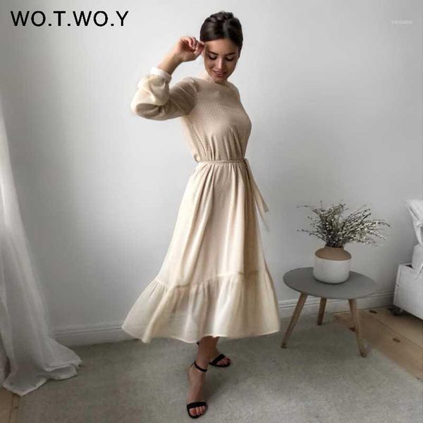 

wotwoy 2020 spliced polka dot dresses women summer sweet sashes a-line dress woman o-neck mid-calf long dress lady kawaii korean1, Black;gray