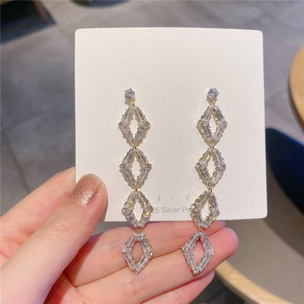 

light luxury geometric earrings korean s925 silver needle style personality fashion microseismic zircon stud earrings air nails
