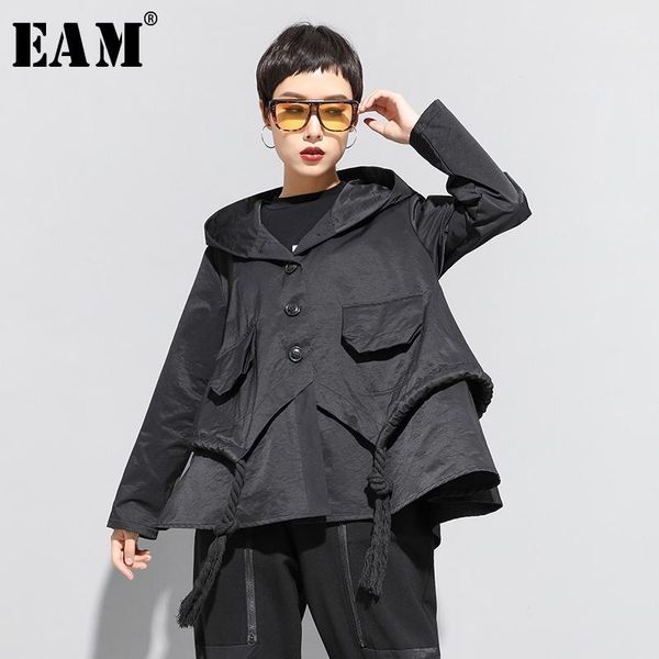 

eam] loose fit black asymmetrical split big size short jacket new hooded long sleeve women coat fashion tide spring 2020 1n7971, Black;brown