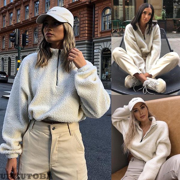 

harajuku sweater 2021 womens winter warm fluffy pullovers jumper winter warm coat zipper, White;black