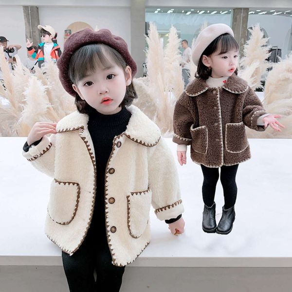 

girls' coat autumn and 2020 new foreign sle children's fashionable close edged woolen sweater cardigan baby winter top, Black