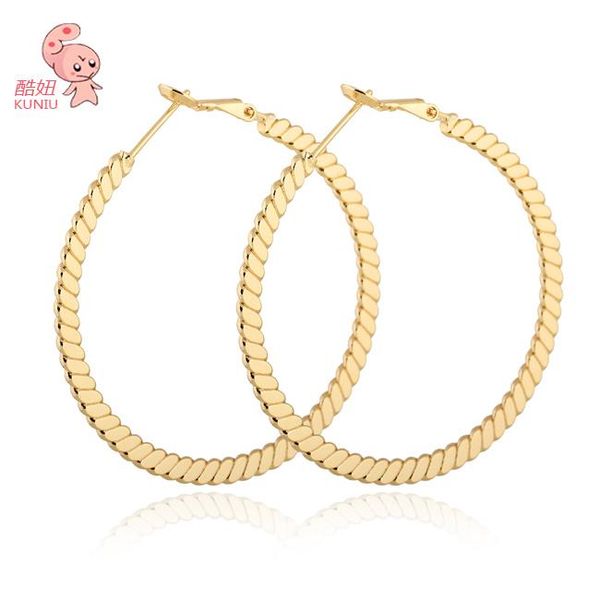 

hoop & huggie fashion 46mm 18 kgold plated waves earrings women, Golden;silver