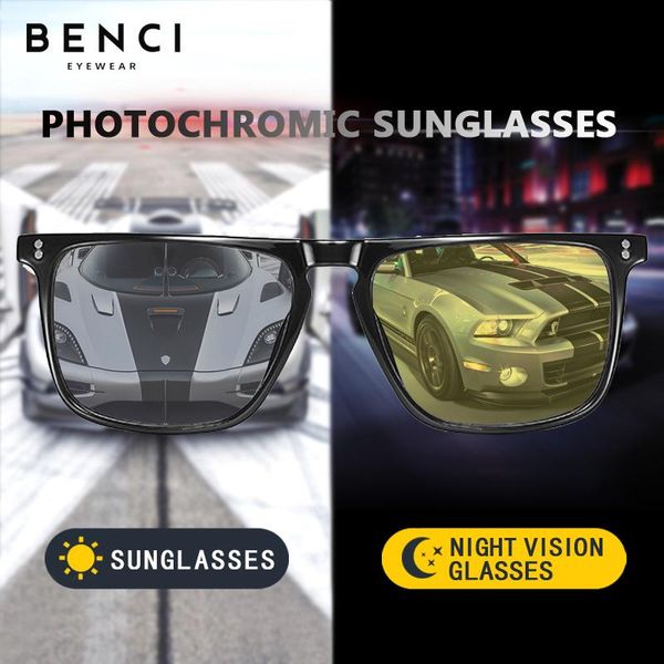 

intelligent pchromic squar polarized sunglasses men women day night vision glasses driving discoloration gafas de sol hombre, White;black