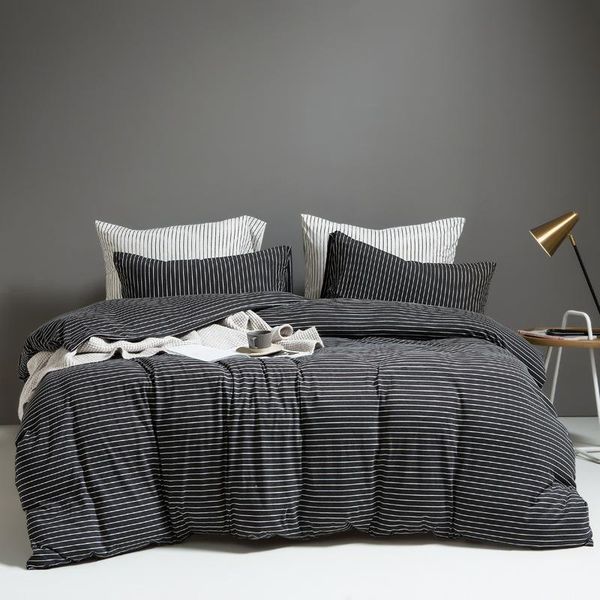 

new bedroom four-piece bed linen set winter thick warm cotton striped duvet cover fashion simple family l bedding set