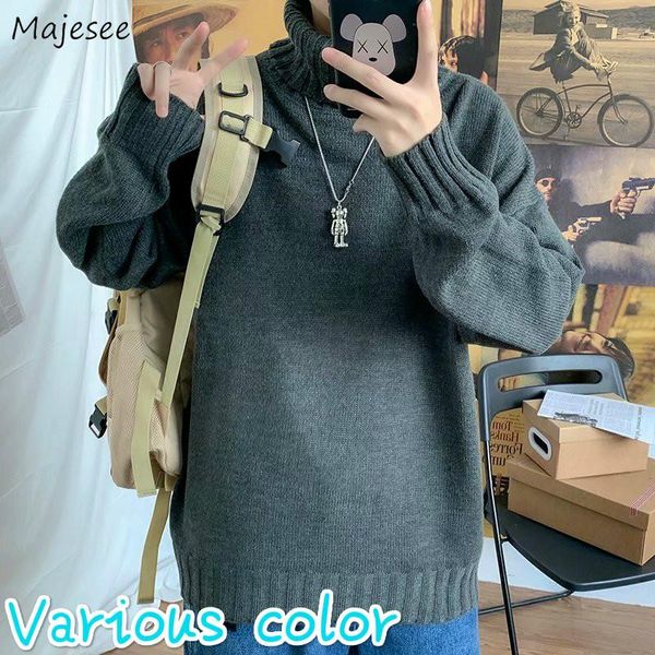

men pullovers solid turtleneck bf style harajuku winter male sweater loose casual all-match ulzzang streetwear simple chic knit, White;black