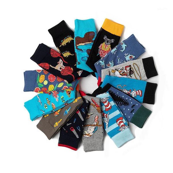 

fashion hip hop trend funny men socks personality cartoon anime skateboard socks breathable antiskid happy1, Black