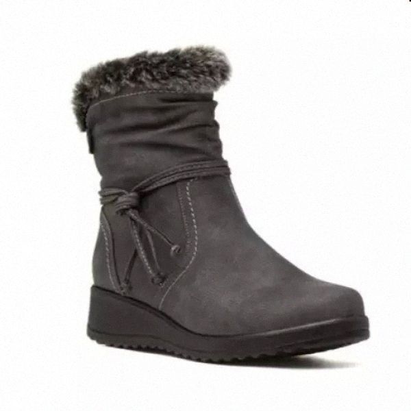 

new women snow boots winter middle boots solid tied plush warm shoes easy wear grey girl womens faux fur ankle boot #ys10, Black