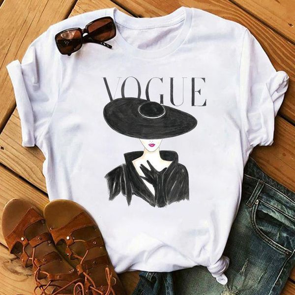 

vogue t shirt women 90s printed fashion tshirt ulzzang o-neck harajuku t-shirt tee female casual clothing, White