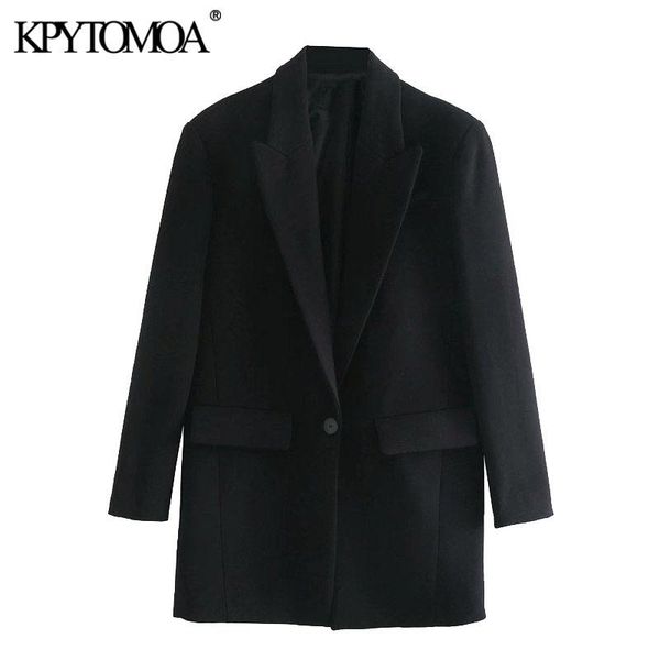 

women's suits & blazers kpytomoa women 2021 fashion oversized single button coat vintage long sleeve pockets female outerwear chic, White;black