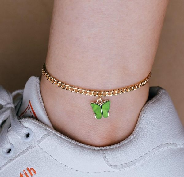 

butterfly charm anklet chain summer beach gold ankle chain foot bracelet fashion jewelry wmtfbn lottery2010, Red;blue