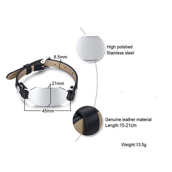 

316l diy dog stainless tag custom engraved steel blank bar adjustable leather mens bracelet personalized, Black