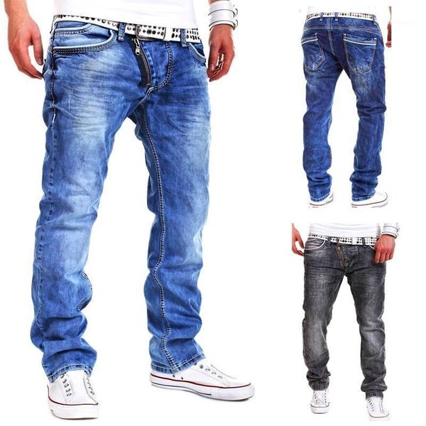 

cotton men jeans pants lace up denim trousers black pants skinny slim hip hop sportswear elastic waist male trousers1, Blue