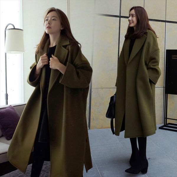 

2021 autumn and winter new womens long windbreaker green army windbreaker female long section korean version of the fashion coat, Tan;black