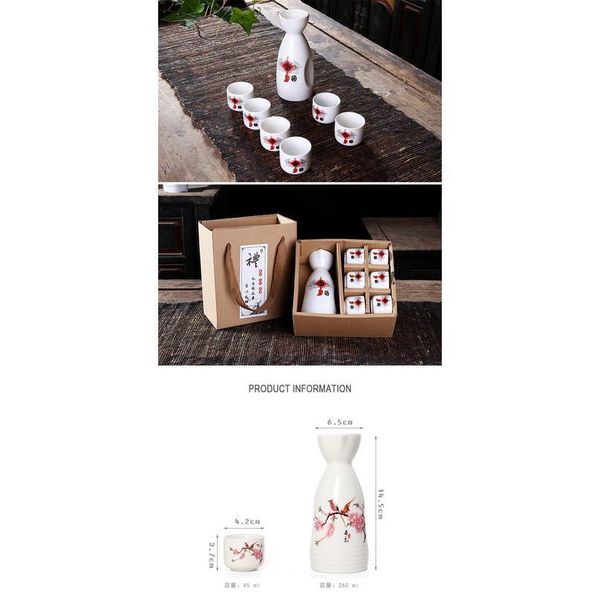

japanese sake set, 7 pieces sake set hand painted design porcelain pottery traditional ceramic cups crafts wine glasses bbyfne
