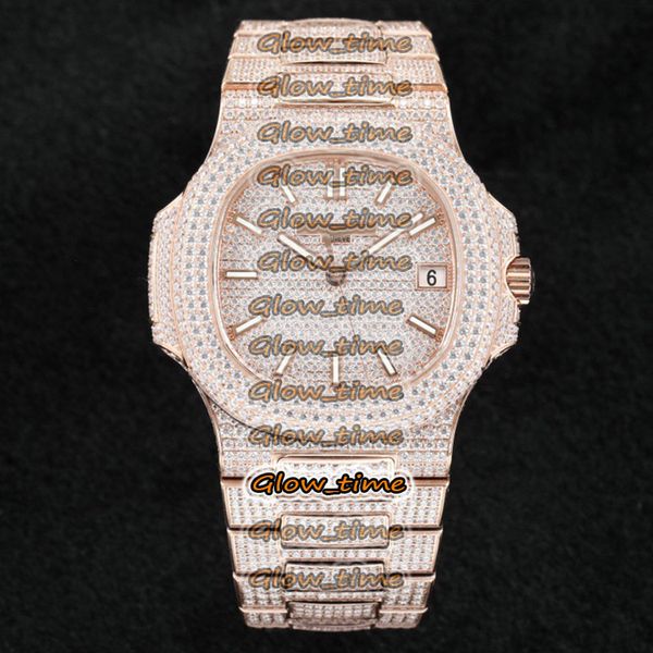 

r8 v3 version 18k rose gold diamonds inlay case 5719/10g-010 gypsophila diamond dial cal. 324 automatic mens-watch iced out full watches, Slivery;brown