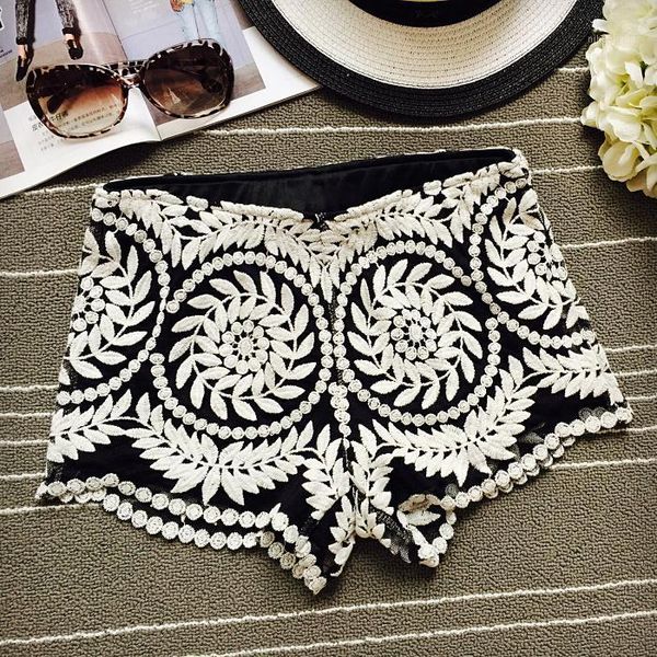 

women's shorts summer women vintage floral lace 2021 casual1, White;black
