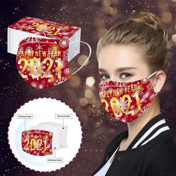

adults year colorful happy printed 2021 celebration new disposable facemask dustproof and breathable protective fashion
